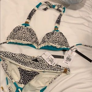 VIX turquoise and leopard bikini set NWT